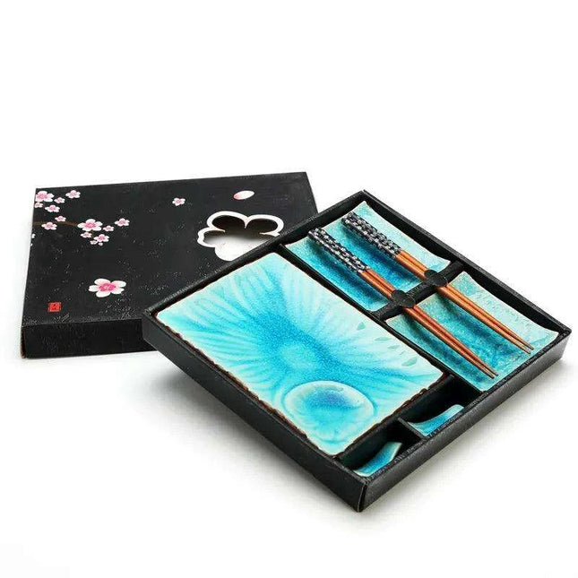 Elegant Ice Crack Ceramic Dining Set - Handcrafted Japanese Sushi Plates and Chopsticks