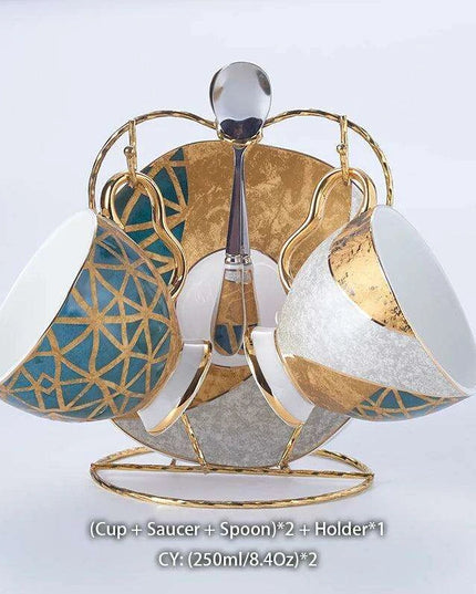 Luxurious Gold-Trimmed Bone China Tea and Coffee Set - 250ml Exquisite Porcelain Cup, Saucer & Spoon Collection