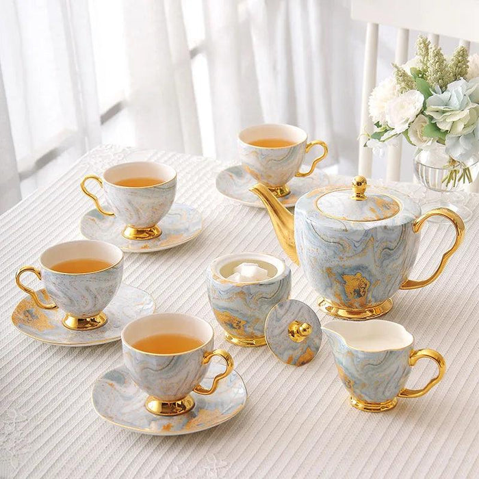 Elegant Bone China Afternoon Tea Set with Teacup, Sugar Bowl, Creamer, Teapot, and Milk Jug