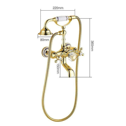 Luxurious Gold Brass Bathtub Faucet with Crystal Accents and Hand Shower