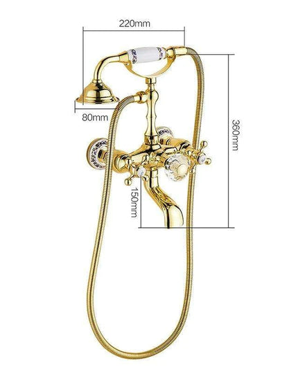 Luxurious Gold Brass Bathtub Faucet with Crystal Accents and Hand Shower