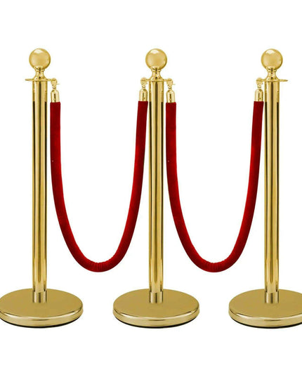 Elegant Gold Stainless Steel Stanchion Set with Red Velvet Rope & Secure Base for Event Management
