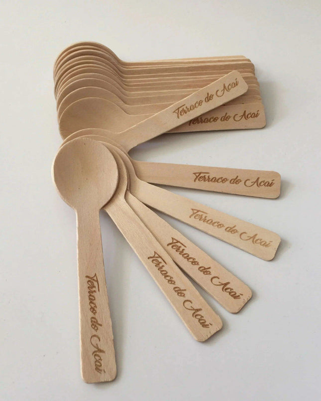Personalized Eco-Friendly Birch Wood Mini Spoons - Set of 100 for Events