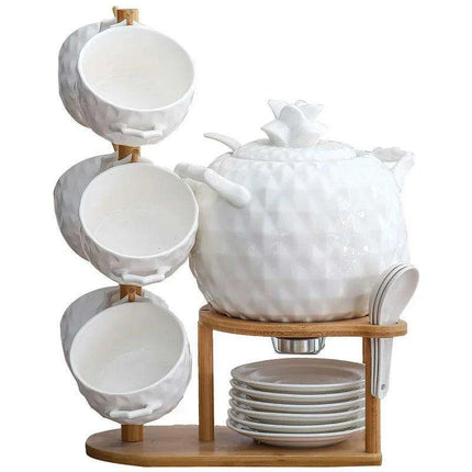 Elegant Pineapple Ceramic Dining Set - Complete 21-Piece Tableware Ensemble with Cutlery