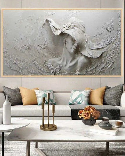 Timeless Elegance: Eco-Friendly Abstract Woman in Hat Canvas Art