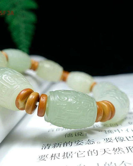 Natural Hetian Jade Lucky Amulet Bracelet