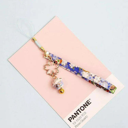 Kawaii Sakura Lucky Cat Keychain - Adorable Ceramic Charm for Good Fortune on Keys and Bags