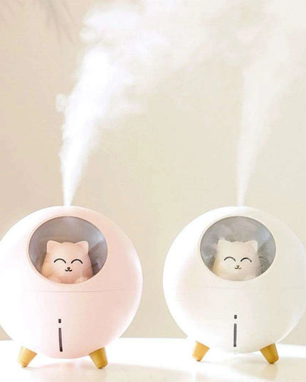 Charming Cat Design Ultrasonic Humidifier with Colorful LED Night Light and USB Compatibility