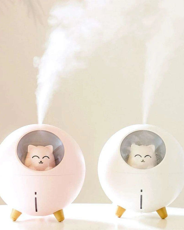 Charming Cat Design Ultrasonic Humidifier with Colorful LED Night Light and USB Compatibility