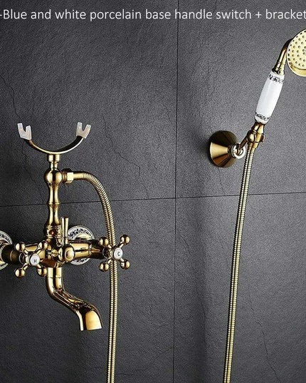 Luxurious Gold Brass Bathtub Faucet with Crystal Accents and Hand Shower