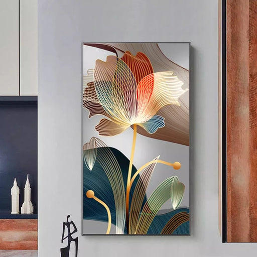 Golden Floral Abstract Canvas Wall Art: Elegant Home Decor Piece