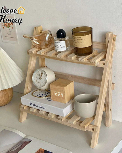 Elegant Two-Tier Wooden Desk Organizer for an Organized Workspace