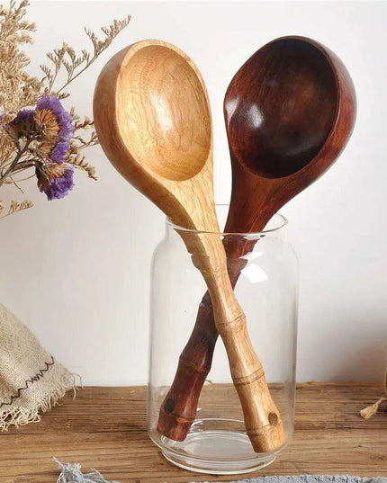 Chic Chestnut Wood Extended Handle Soup Ladle - Sophisticated Cooking Spoon for Your Culinary Space