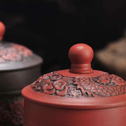 Exquisite Purple Clay Tea Mug with Vintage Dragon & Phoenix Design for Discerning Tea Aficionados