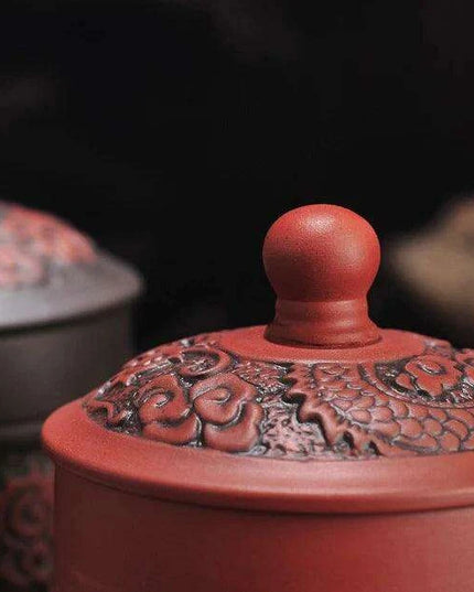 Exquisite Purple Clay Tea Mug with Vintage Dragon & Phoenix Design for Discerning Tea Aficionados