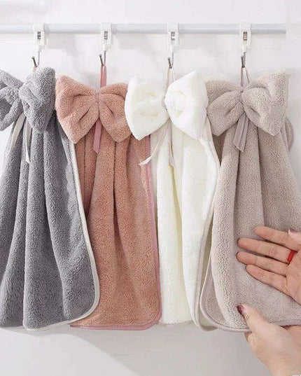 Elegant Bowknot Coral Velvet Hand Towels - Chic and Functional Home Essentials