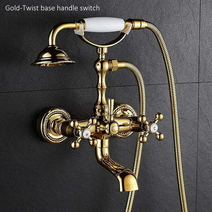 Luxurious Gold Brass Bathtub Faucet with Crystal Accents and Hand Shower