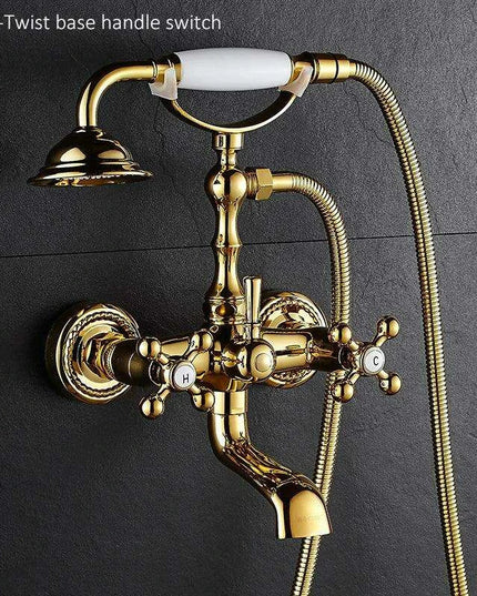 Luxurious Gold Brass Bathtub Faucet with Crystal Accents and Hand Shower