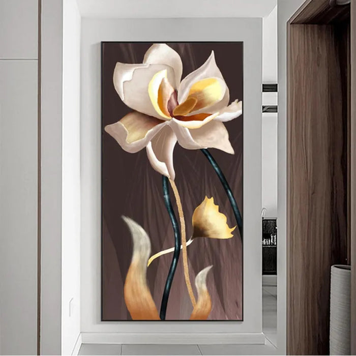 Golden Floral Abstract Canvas Wall Art: Elegant Home Decor Piece
