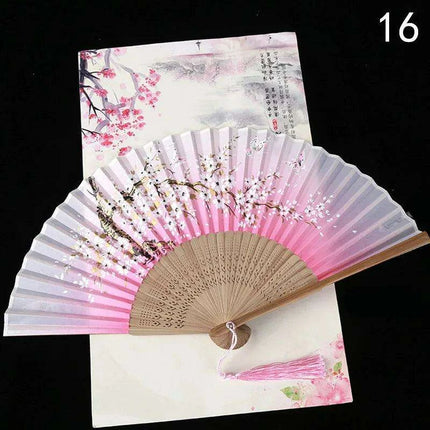Elegant Vintage Chinese Silk Bamboo Folding Fan with Unique Designs