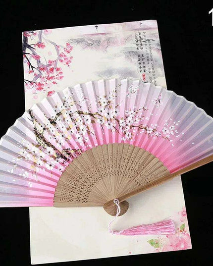 Elegant Vintage Chinese Silk Bamboo Folding Fan with Unique Designs
