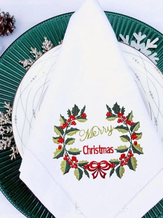 Personalized Holly Berries Embroidered Christmas Table Linen Set for Holiday Elegance