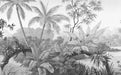 Custom European Black and White Hand-Painted Rainforest Banana Palm 3D Wallpaper