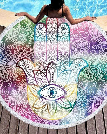 Bohemian Chic Round Microfiber Towel with Tassels - 150CM Luxe Beach Accessory