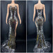 Silver Glittering Evening Gown with Striking Train