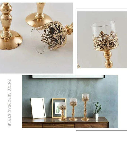 Elegant Glass and Iron Candle Holder with Luxurious Electroplated Finish