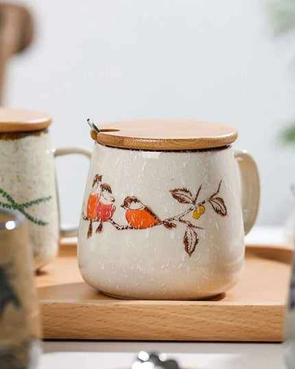 Elegant Vintage Japanese Porcelain Coffee Cup Set with Spoon & Lid - 380ml Perfect for Gifting