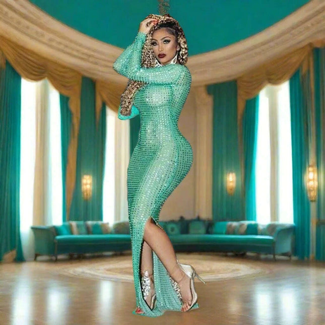 Radiant Elegance Rhinestone Evening Gown - Dazzling Party Wear