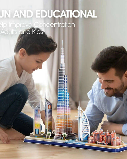 Illuminated Dubai Skyline 3D Puzzle Kit - Experience the Magic of the City