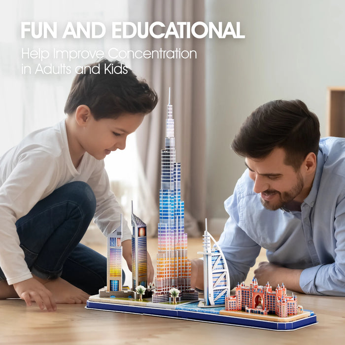 Dubai Skyline LED 3D Puzzle Kit with Famous Landmarks for All Ages