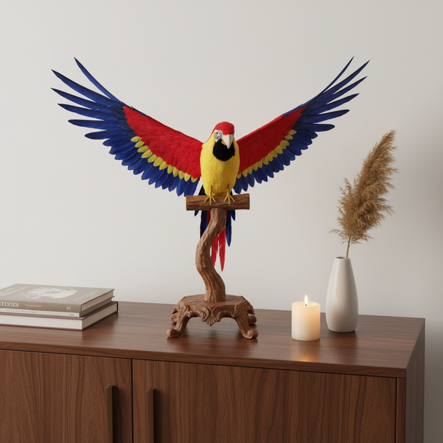 Realistic Red & Yellow Parrot Model — Foam & Feather, 45×60cm