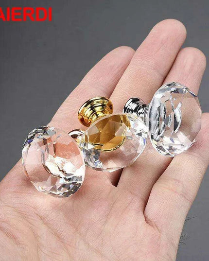 Luxurious Diamond-Shaped Glass Knobs with Elegant Gold Accents for Home Decor Upgrade