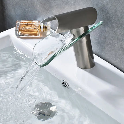 Glass Waterfall Bathroom Faucet – Hot/Cold Mixer, Short/Tall O