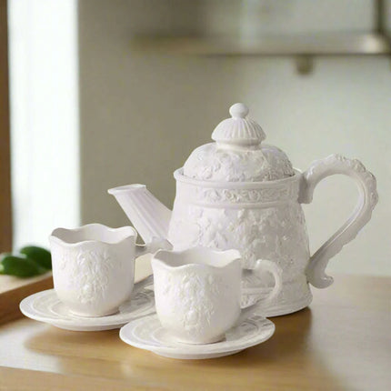 Sophisticated Rose-Embossed Ceramic Coffee Mug Set with Matching Plates and Bowls - Elevate Your Dining Experience