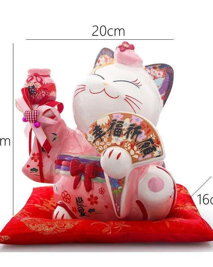 Hand-Painted 8-Inch Ceramic Maneki Neko Lucky Cat Bank - Japanese Charm for Home Decor and Thoughtful Gifting
