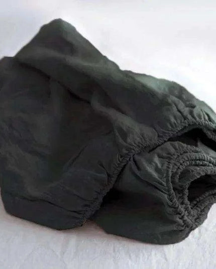 Serene Linen Fitted Sheet in Tranquil Sky Blue and Modern Purple Gray