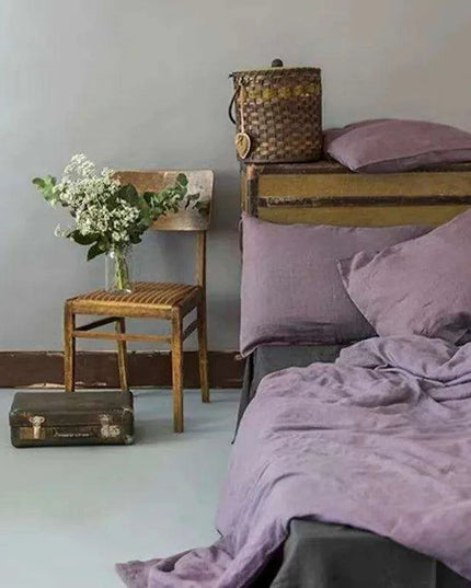 Tailored 100% Linen King Duvet Cover Available in Elegant Natural Gray, Soft Pink, and Serene Blue