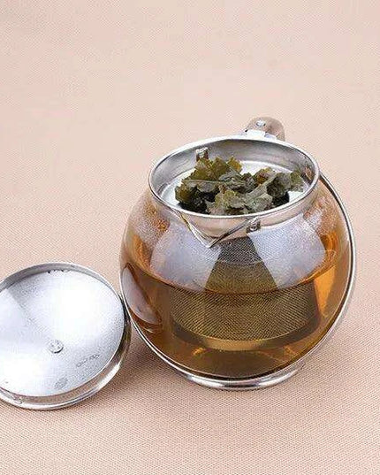 Elegant 500ml Floral Infuser Tea Pot Set in Stainless Steel and Glass