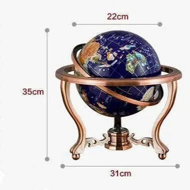 Gemstone-Accented 22cm World Globe with Contemporary Metal Stand