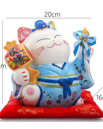 Hand-Painted 8-Inch Ceramic Maneki Neko Lucky Cat Bank - Japanese Charm for Home Decor and Thoughtful Gifting