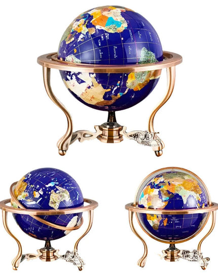 Gemstone-Accented 22cm World Globe with Contemporary Metal Stand