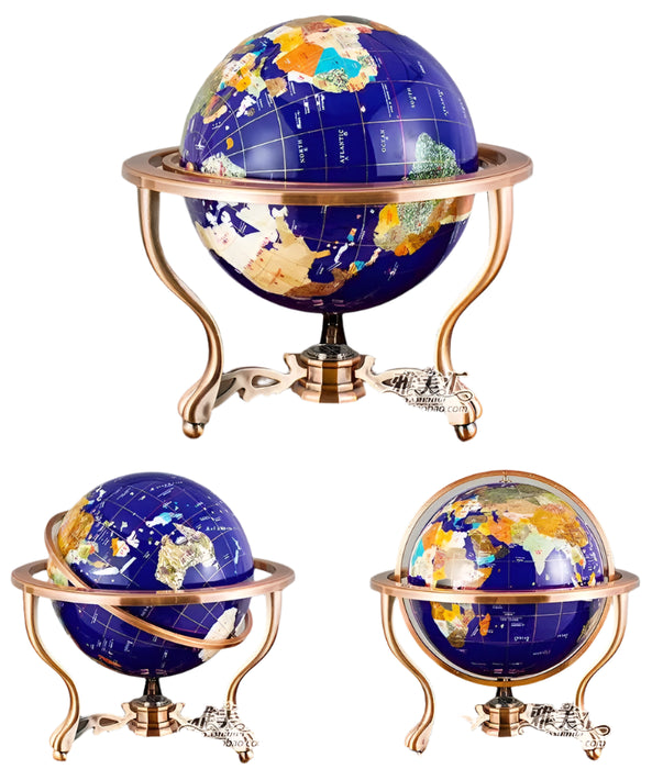 Gemstone-Accented 22cm World Globe with Contemporary Metal Stand