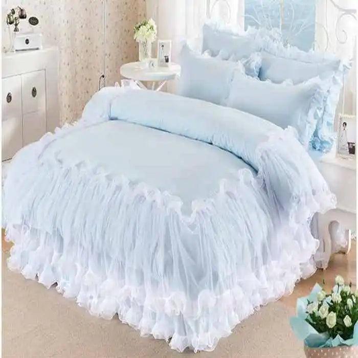 Solid Color Lace Bedding Set - King Queen Size Princess Style