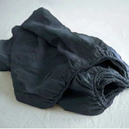 Serene Linen Fitted Sheet in Tranquil Sky Blue and Modern Purple Gray