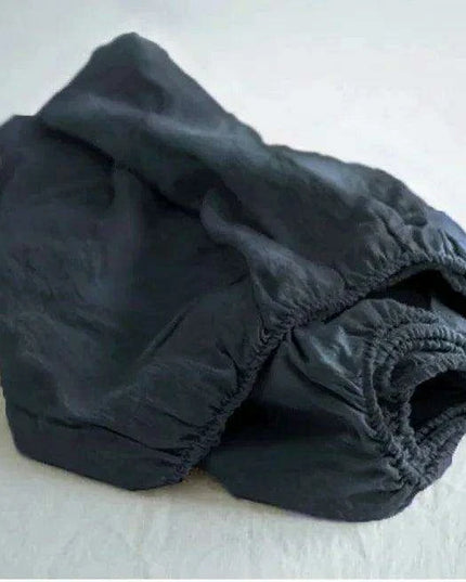 Serene Linen Fitted Sheet in Tranquil Sky Blue and Modern Purple Gray