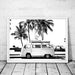 Retro Coastal Van and Palm Tree Canvas Art Print - Vintage Beach Scene Wall Decor